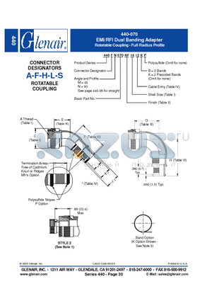 440AM070M08 datasheet - EMI/RFI Dual Banding Adapter Rotatable Coupling - Full Radius Profile