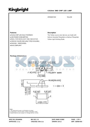 APD2520YC03 datasheet - 4.5x2mm SMD CHIP LED LAMP