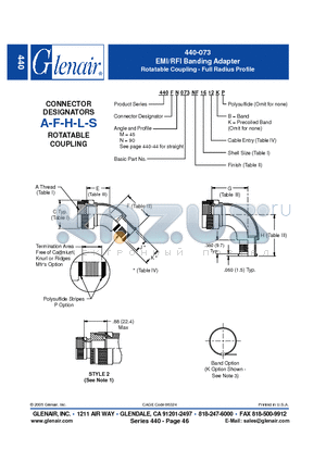 440AM073NF20 datasheet - EMI/RFI Banding Adapter Rotatable Coupling - Full Radius Profile