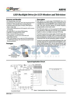 A8516 datasheet - The A8516 is a multi-output WLED/RGB driver for backlighting LCD monitors and televisions.