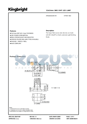 APD3224SURC-F01 datasheet - 3.2x2.4mm SMD CHIP LED LAMP