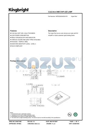 APD3224SURCK-F01 datasheet - 3.2x2.4mm SMD CHIP LED LAMP