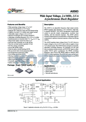 A8583KLPTR-T datasheet - The A8583 is an adjustable frequency, high output current, PWM regulator that integrates a low resistance, high-side, N-channel MOSFET.