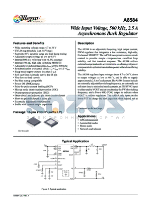 A8584 datasheet - The A8584 is an adjustable frequency, high output current, PWM regulator that integrates a low resistance, high-side, N-channel MOSFET.