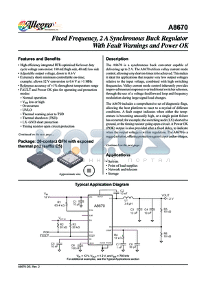 A8670EESTR-T datasheet - The A8670 is a synchronous buck converter capable of  delivering up to 2 A.
