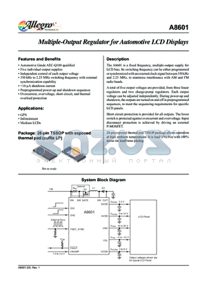 A8601 datasheet - The A8601 is a fixed frequency, multiple-output supply for LCD bias.
