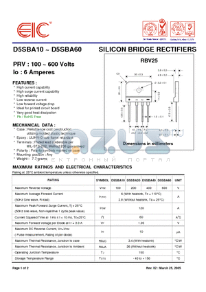 D5SBA40 datasheet - SILICON BRIDGE RECTIFIERS