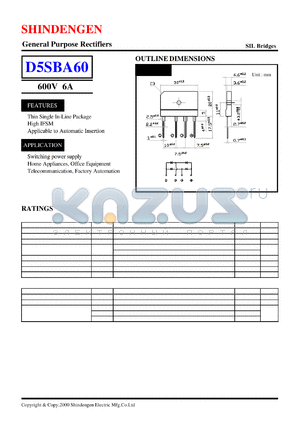 D5SBA60 datasheet - General Purpose Rectifiers(600V 6A)