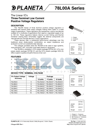 78L05ACF datasheet - Three-Terminal Low Current Positive Voltage Regulators