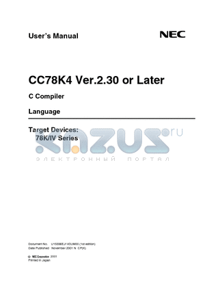 78K datasheet - CC78K4 Ver.2.30 or Later, C Compiler Language
