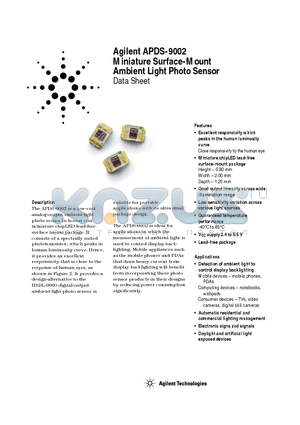 APDS-9002 datasheet - Miniature Surface-Mount Ambient Light Photo Sensor
