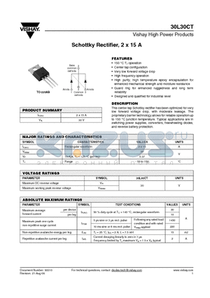 30L30CT datasheet - Schottky Rectifier, 2 x 15 A