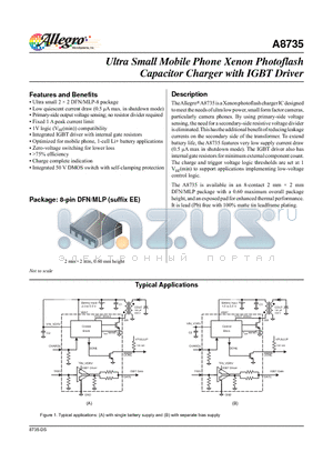 A8735 datasheet - Ultra Small Mobile Phone Xenon Photoflash Capacitor Charger with IGBT Driver