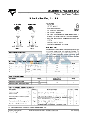 30L30CT-1TRLPBF datasheet - Schottky Rectifier, 2 x 15 A