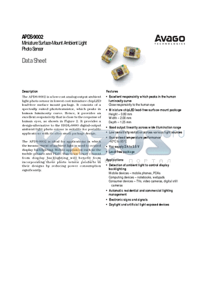 APDS9002 datasheet - Miniature Surface-Mount Ambient Light Photo Sensor