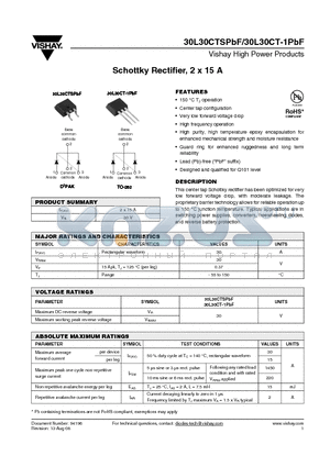 30L30CTSPBF datasheet - Schottky Rectifier, 2 x 15 A