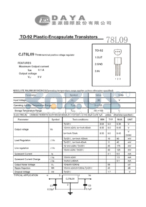 78L09 datasheet - TO-92 Plastic-Encapsulate Transistors
