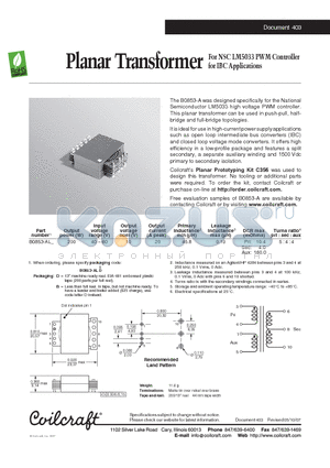 B0853-AL datasheet - Planar Transformer