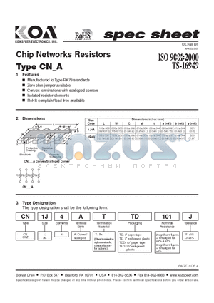 CN1J4ATTDD datasheet - Chip Networks Resistors