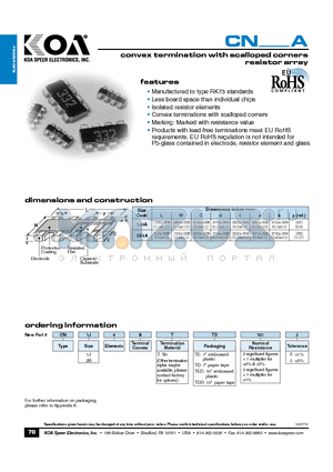 CN1J4ATTED101J datasheet - convex termination with scalloped corners resistor array