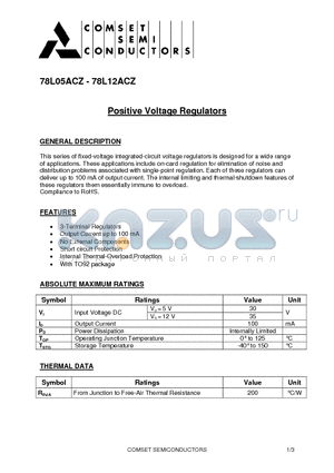 78L12ACZ datasheet - Positive Voltage Regulators