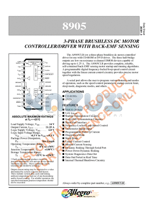 A8905CLB datasheet - 3-PHASE BRUSHLESS DC MOTOR CONTROLLER/DRIVER WITH BACK-EMF SENSING