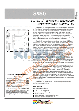 A8980CJT datasheet - SUPERSERVO SPINDLE & VOICE-COIL ACTUATION MANAGER/DRIVER