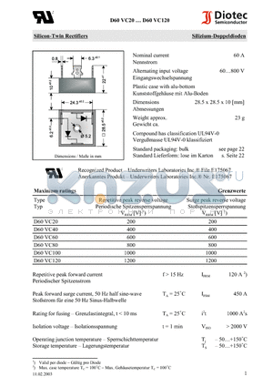 D60VC120 datasheet - Silicon-Twin Rectifiers