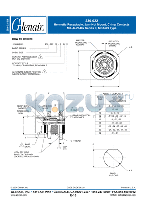 230-02286D datasheet - Hermetic Receptacle, Jam-Nut Mount, Crimp Contacts