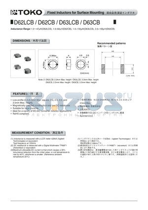 D62CB datasheet - Fixed Inductors for Surface Mounting