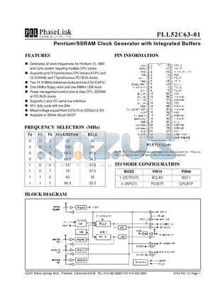 D6301 datasheet - Pentium/SDRAM Clock Generator with Integrated Buffers