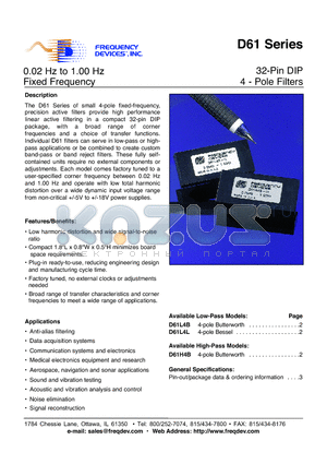 D61H4L datasheet - 32-Pin DIP 4 - Pole Filters