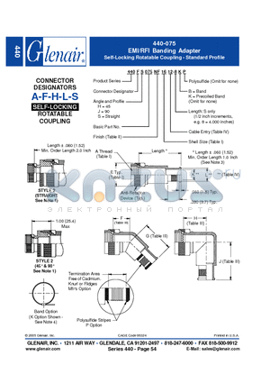 440AS075NF14 datasheet - EMI/RFI Banding Adapter Self-Locking Rotatable Coupling - Standard Profile