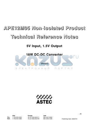 APE12M05 datasheet - 5V Input, 1.5V Output 18W DC-DC Converter