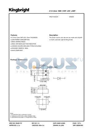 APE2712CGCK datasheet - 2.7x1.2mm SMD CHIP LED LAMP