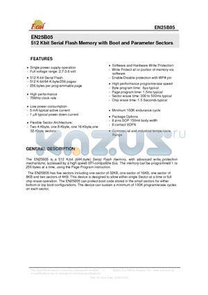 EN25B05 datasheet - 512 Kbit Serial Flash Memory with Boot and Parameter Sectors