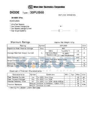 30PUB60 datasheet - DIODE - 3A 600V 27ns