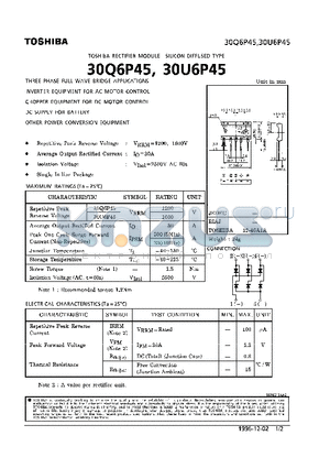 30Q6P45 datasheet - RECTIFIER MODULE SILICON DIFFUSED TYPE ( THREE PHASE FULL WAVE BRIDGE APPLICATIONS)