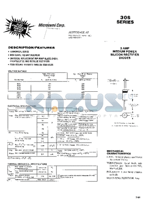 30S1 datasheet - 3 AMP MEDIUM POWER SILICON RECTIFIER DIODES