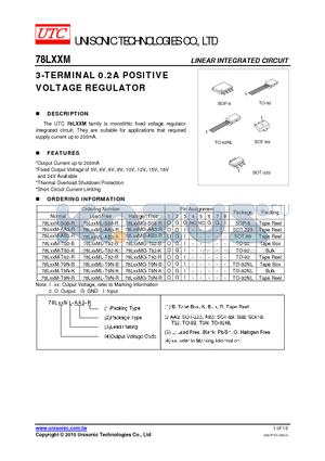 78LXXM-T92-B datasheet - 3-TERMINAL 0.2A POSITIVE VOLTAGE REGULATOR