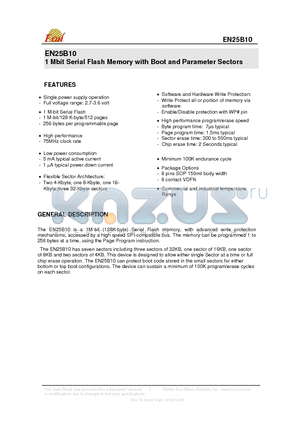 EN25B10 datasheet - 1 Mbit Serial Flash Memory with Boot and Parameter Sectors