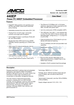 440EP datasheet - Power PC 440EP Embedded Processor