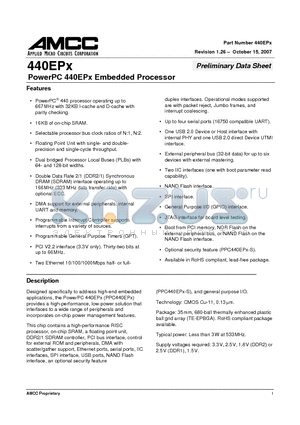 440EPX datasheet - PowerPC 440EPx Embedded Processor