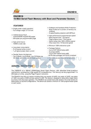 EN25B16-100FCP datasheet - 16 Mbit Serial Flash Memory with Boot and Parameter Sectors