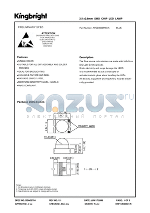 APED3528PBC/A datasheet - 3.5 x2.8mm SMD CHIP LED LAMP