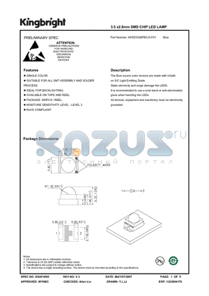 APED3528PBC-A-F01 datasheet - 3.5 x2.8mm SMD CHIP LED LAMP