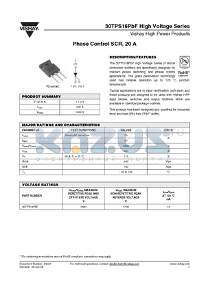 30TPS16 datasheet - Phase Control SCR, 20 A