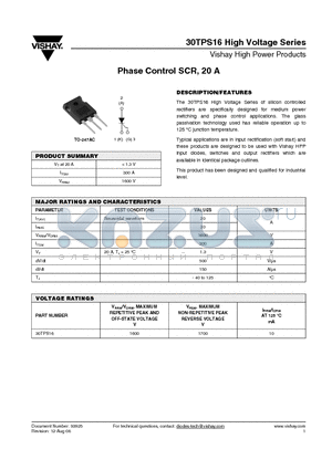 30TPS16 datasheet - Phase Control SCR, 20 A