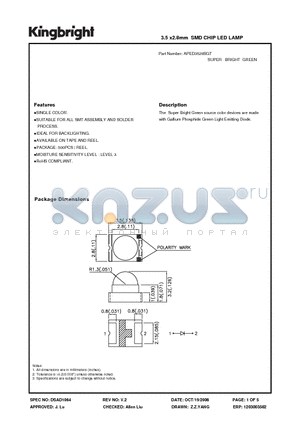 APED3528SGT datasheet - 3.5 x2.8mm SMD CHIP LED LAMP