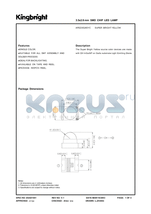 APED3528SYC datasheet - 3.5 x2.8mm SMD CHIP LED LAMP